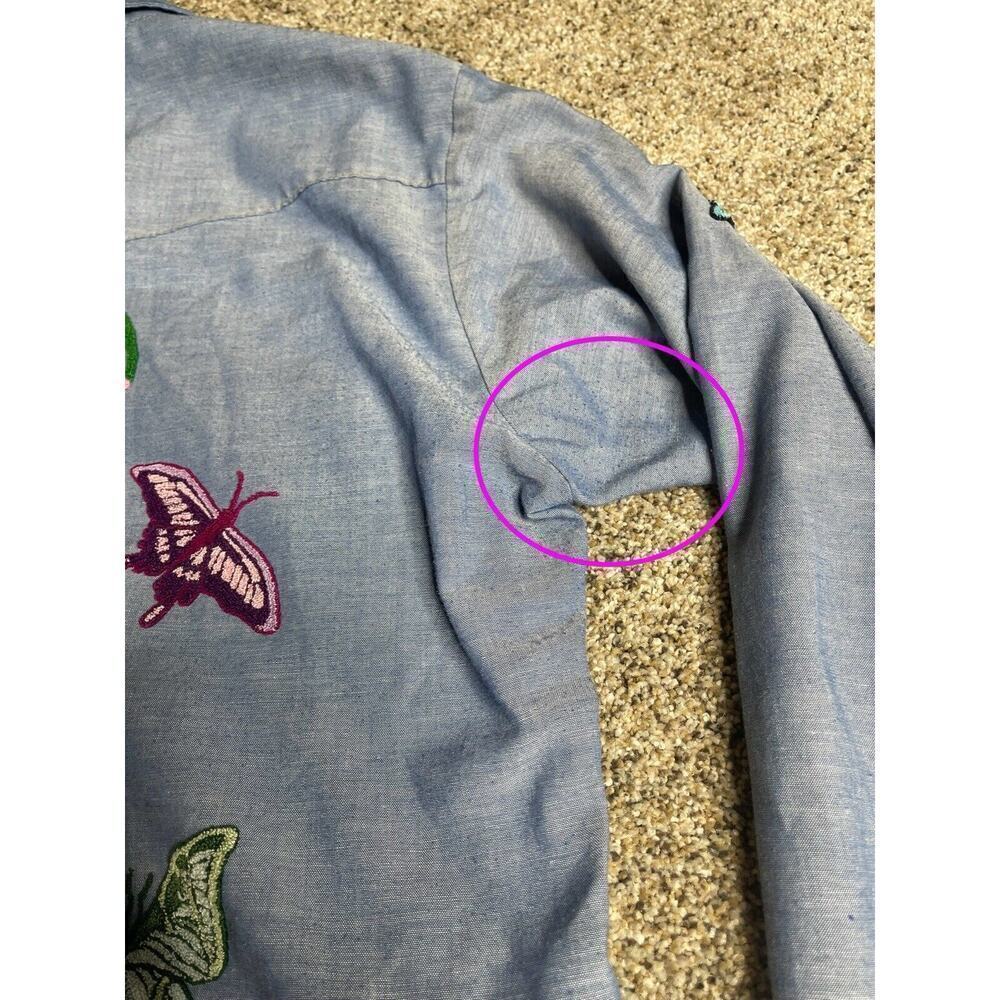 Vintage Sears Western Wear Pearl Snap Shirt Butterfly Flower Appliqué 15-15.5 - Picture 7 of 9